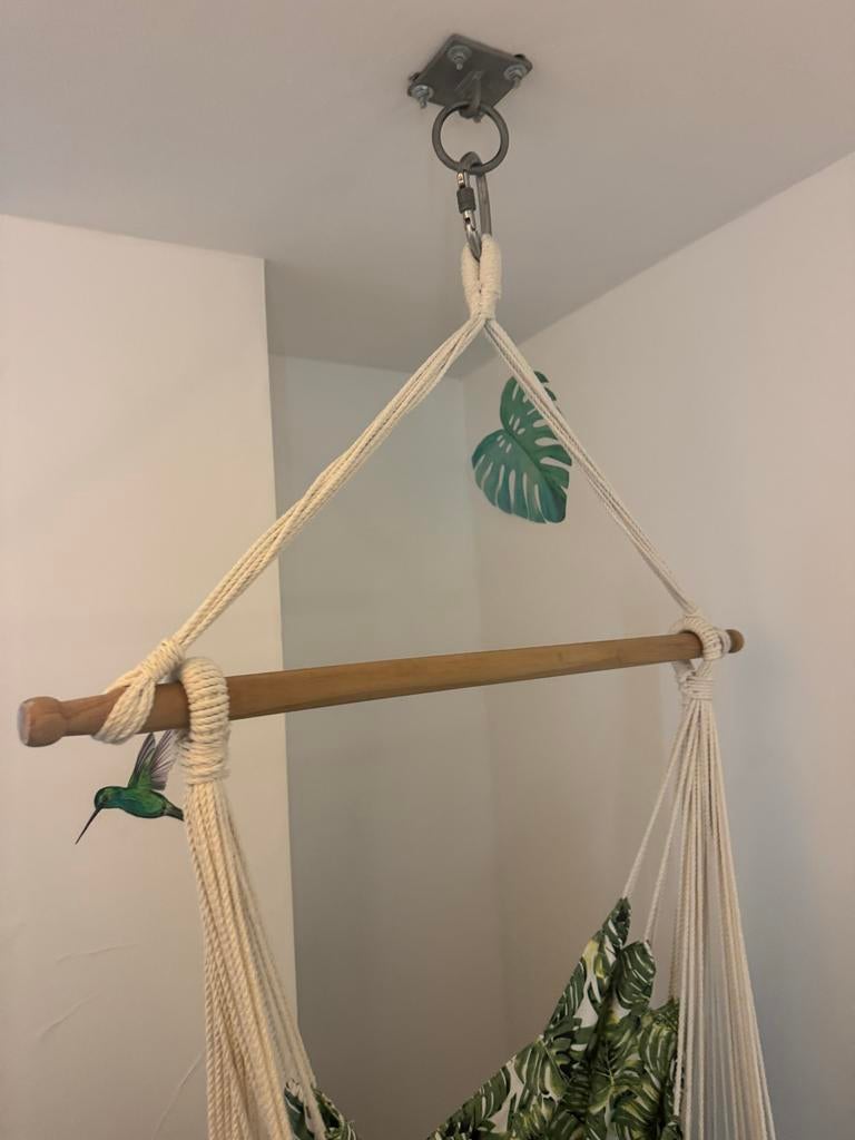 Hangmat met ophangbeugel - Tropisch design, Ophalen of Verzenden, Gebruikt, Eenpersoons, Binnen