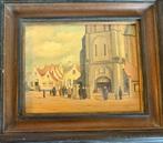 Oud schilderij van N.J.G. Smits - Dorpsgezicht met kerk, Antiek en Kunst, Kunst | Schilderijen | Klassiek, Verzenden