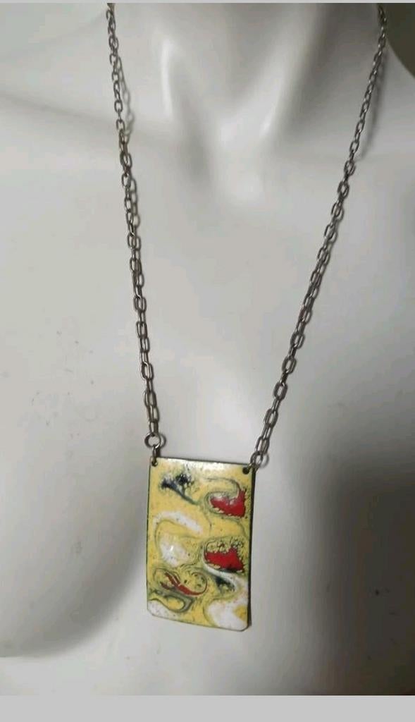 Unieke Vintage Emaille ketting – Mid-Century Modern Abstract, Ophalen of Verzenden, Zo goed als nieuw, Overige materialen