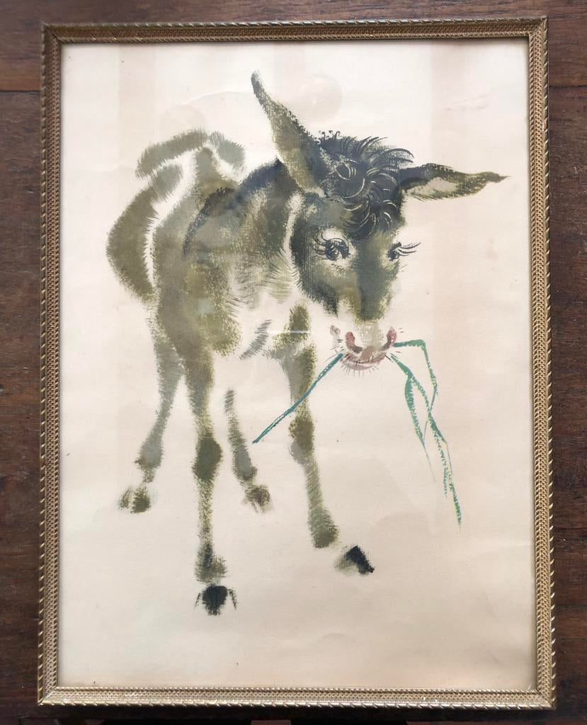 Aquarel schilderij van Ezel, Ophalen of Verzenden, Zo goed als nieuw