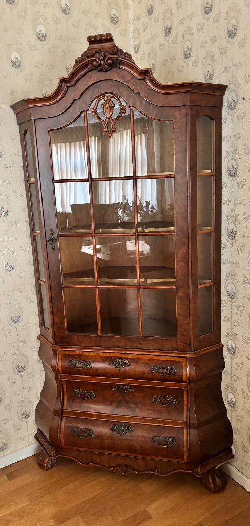 2 Klassieke vitrinekasten /servieskast / boekenkast met glas, Ophalen, Gebruikt, Met deur(en), 150 tot 200 cm