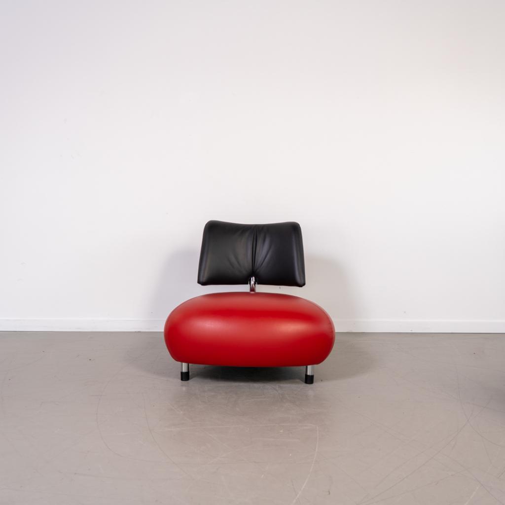 4x Leolux Pallone Fauteuil Rood/Zwart Leer - Chroom, Niet ingevuld, Niet ingevuld, 75 tot 100 cm, Ophalen of Verzenden
