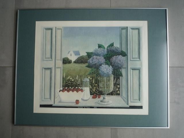 Schilderij met hortensia’s, Ophalen, 50 tot 75 cm, Zo goed als nieuw, Schilderij