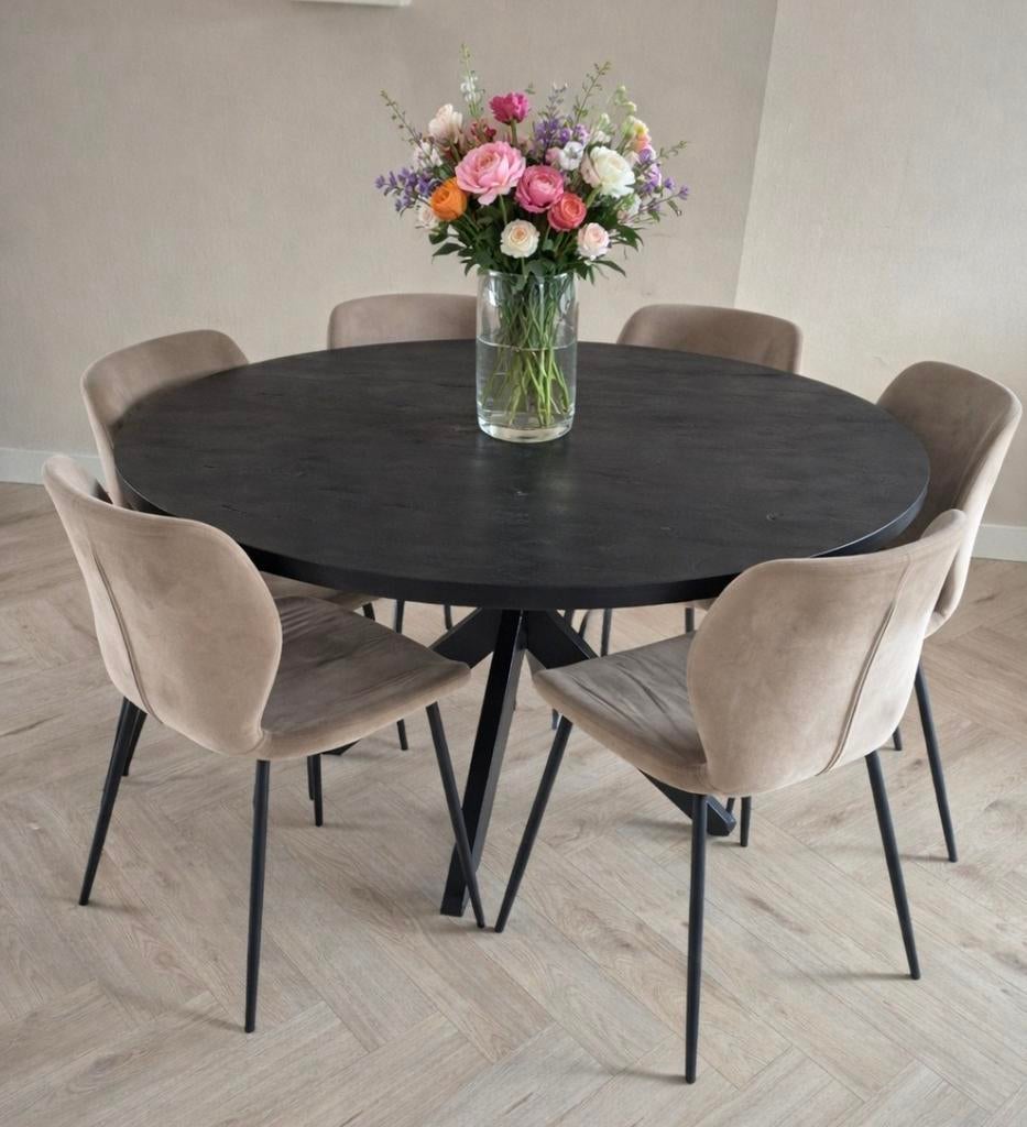 Ronde mangohouten eettafel voor 6 personen - Gezellig!, Huis en Inrichting, Tafels | Eettafels, Ophalen, Modern, Industrieel, Landelijk