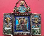 Russische orthodoxe triptiek, ikoon met emaille. 19e eeuw., Verzenden