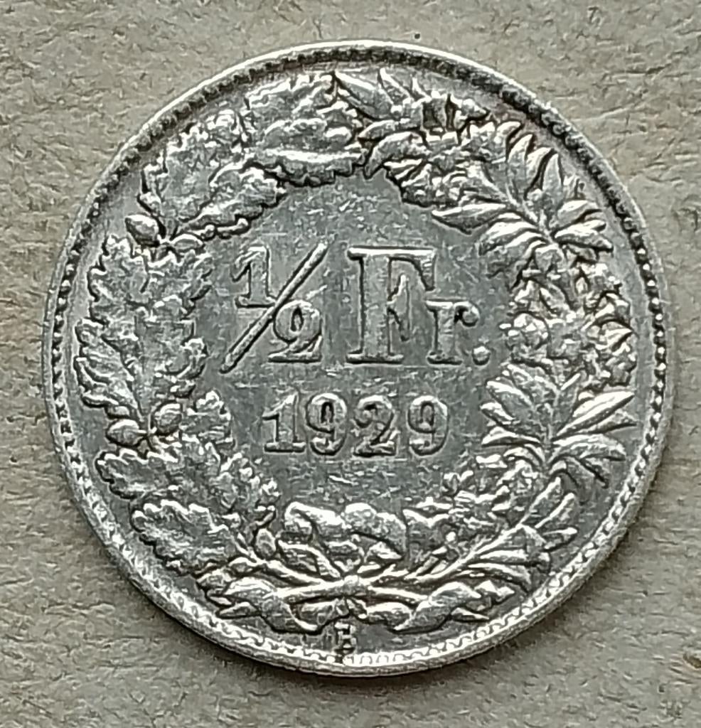 Zwitserland, 1/2 franc 1929, Postzegels en Munten, Munten | Europa | Niet-Euromunten, Ophalen of Verzenden, Overige landen, Losse munt