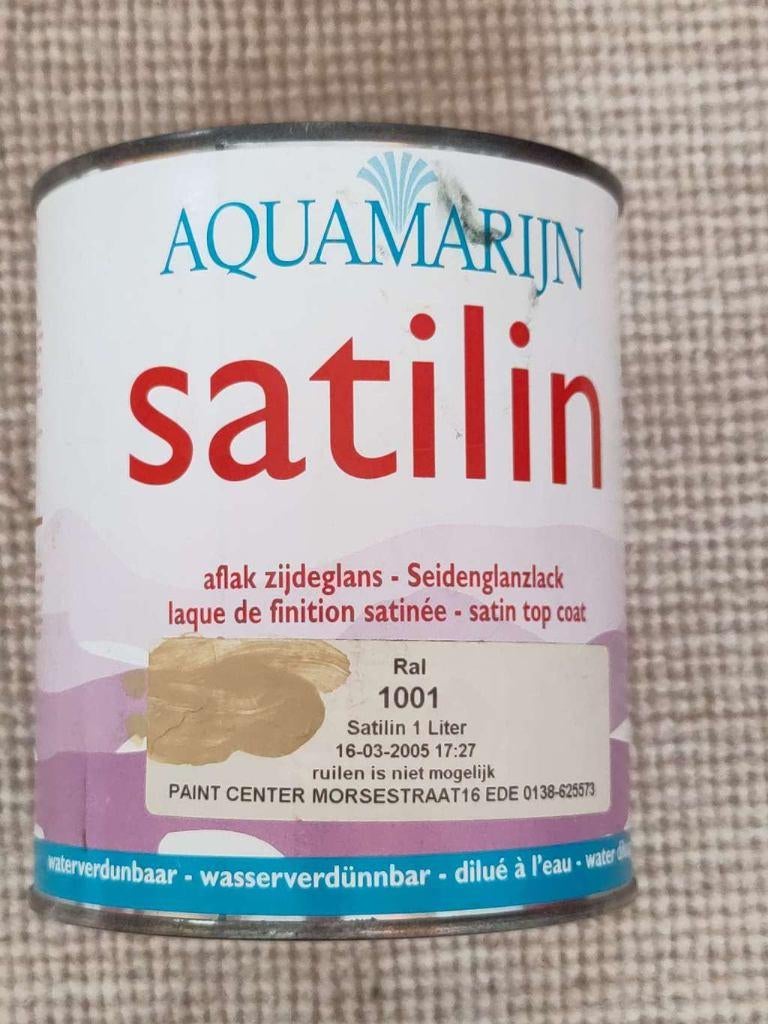 Aquamarijn Satilin ecologische lijnolieverf, Doe-het-zelf en Verbouw, Verf, Beits en Lak, Gebruikt, Beige, Ophalen of Verzenden