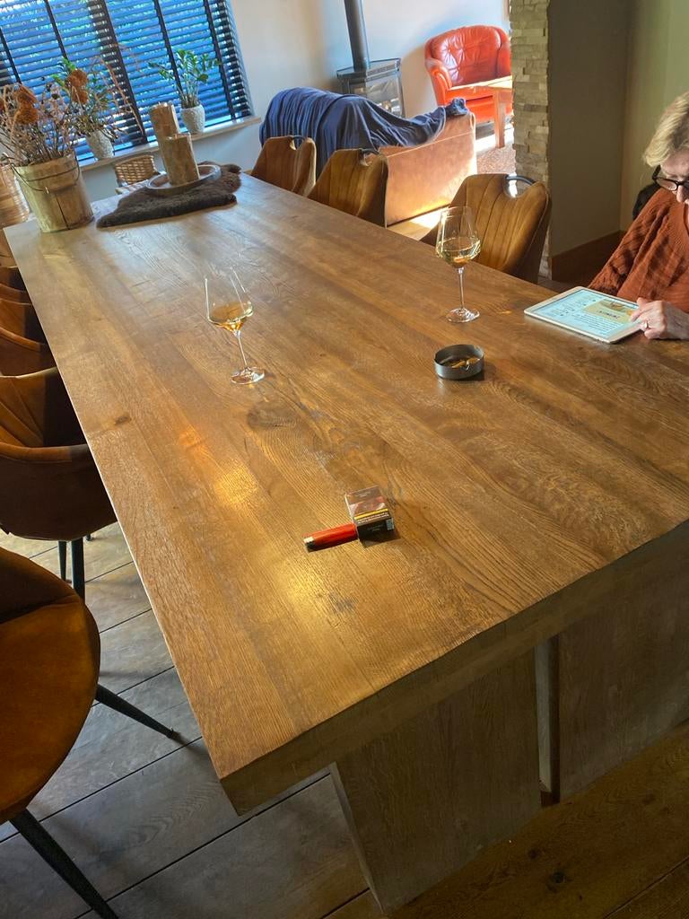 Prachtige massief eiken eettafel 320 x 110 cm, Ophalen, 100 tot 150 cm, Eikenhout, 200 cm of meer