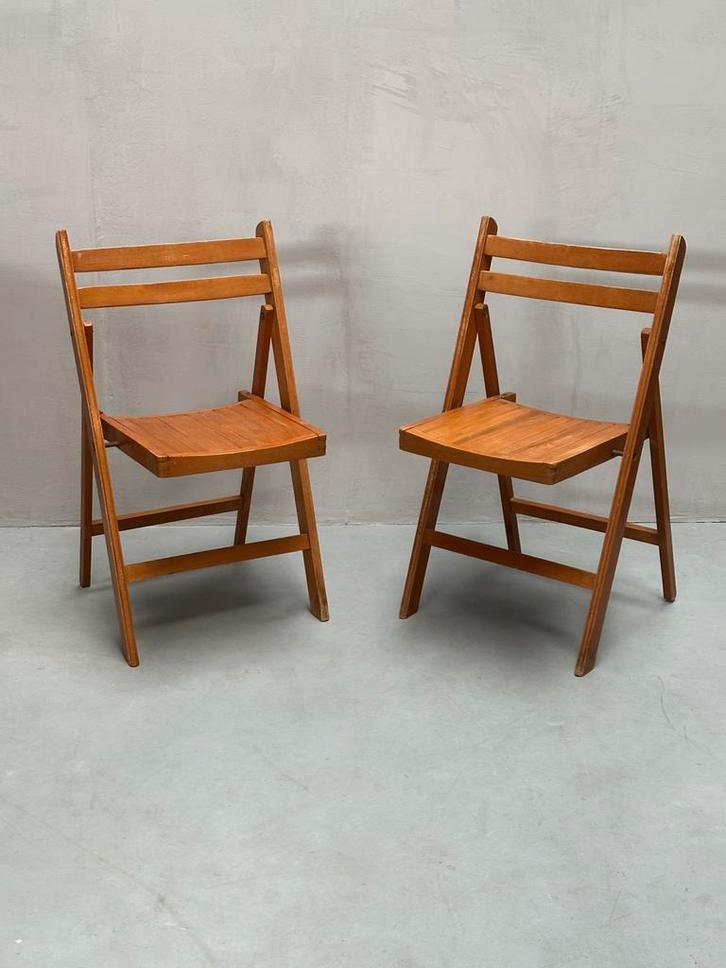 Set/2 Vintage Houten Klapstoelen, Antiek en Kunst, Antiek | Meubels | Stoelen en Banken, Ophalen of Verzenden
