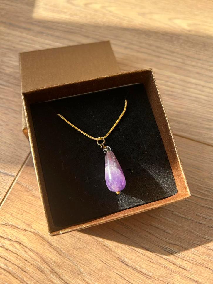 Ketting met Swarovski en Edelstenen Kristallen Hanger, Sieraden, Tassen en Uiterlijk, Kettingen, Nieuw, Overige materialen, Paars