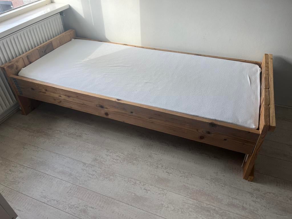 Steigerhouten bed, Ophalen, 90 cm, Eenpersoons, Steigerhout