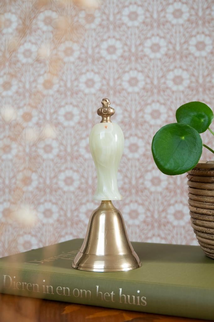 Vintage marmer onyx messing bel tafelbel uniek item, Ophalen of Verzenden