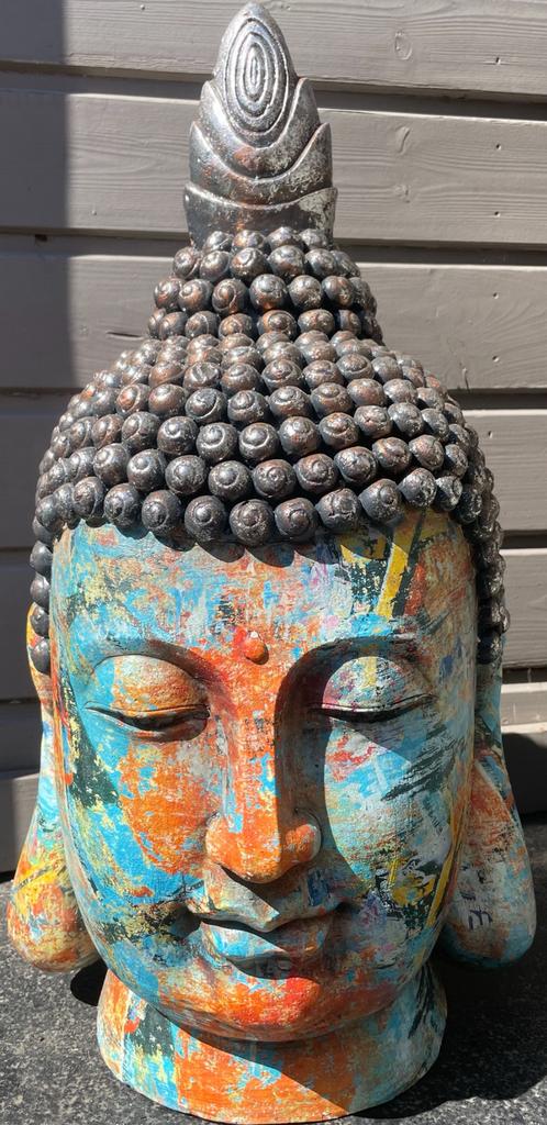 Nieuw groot kleurrijk boeddha hoofd, Tuin en Terras, Tuinbeelden, Ophalen, Nieuw, Overige materialen, Boeddhabeeld