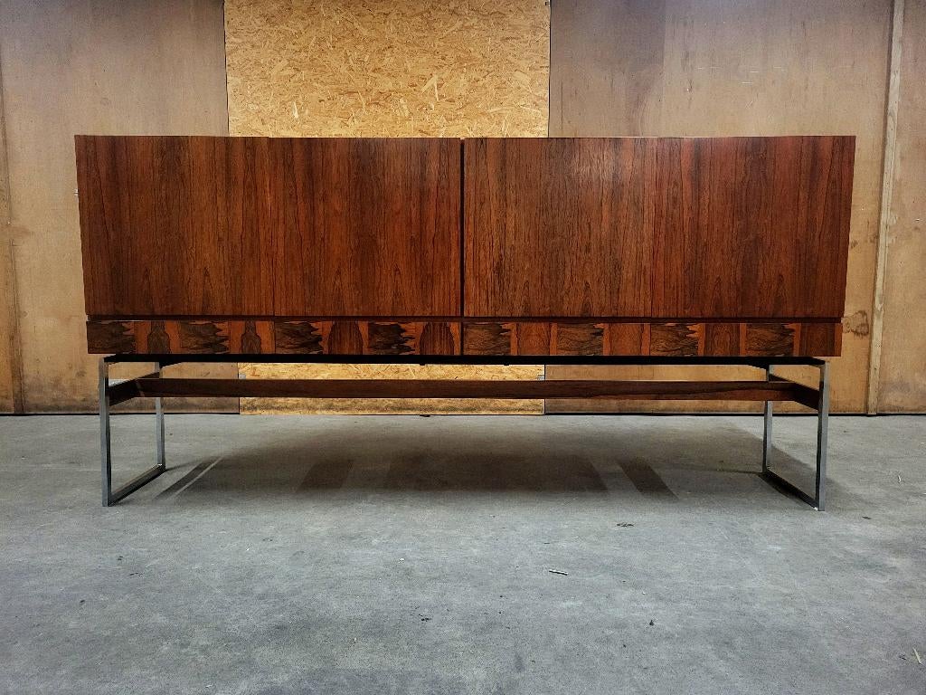 Vintage highboard in palissander van Aurora Meubelfabriek, Ophalen, Gebruikt, Met deur(en), 100 tot 150 cm