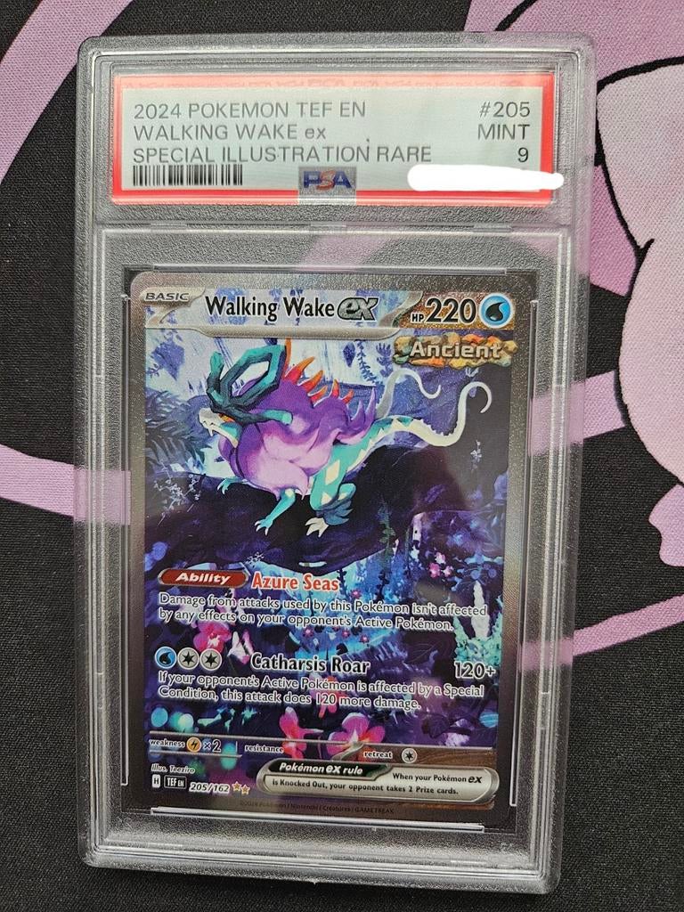 Pokemon Walking Wake ex 205/162 Temporal Forces PSA 9 MINT, Ophalen of Verzenden, Zo goed als nieuw, Losse kaart, Foil
