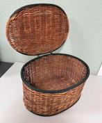 Grote rieten mand Rotan riet met schilderij deksel vintage, Ophalen of Verzenden