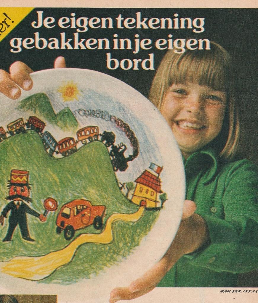 Retro reclame 1975 Unox actie meisje met tekening & bord, Verzenden, Overige typen