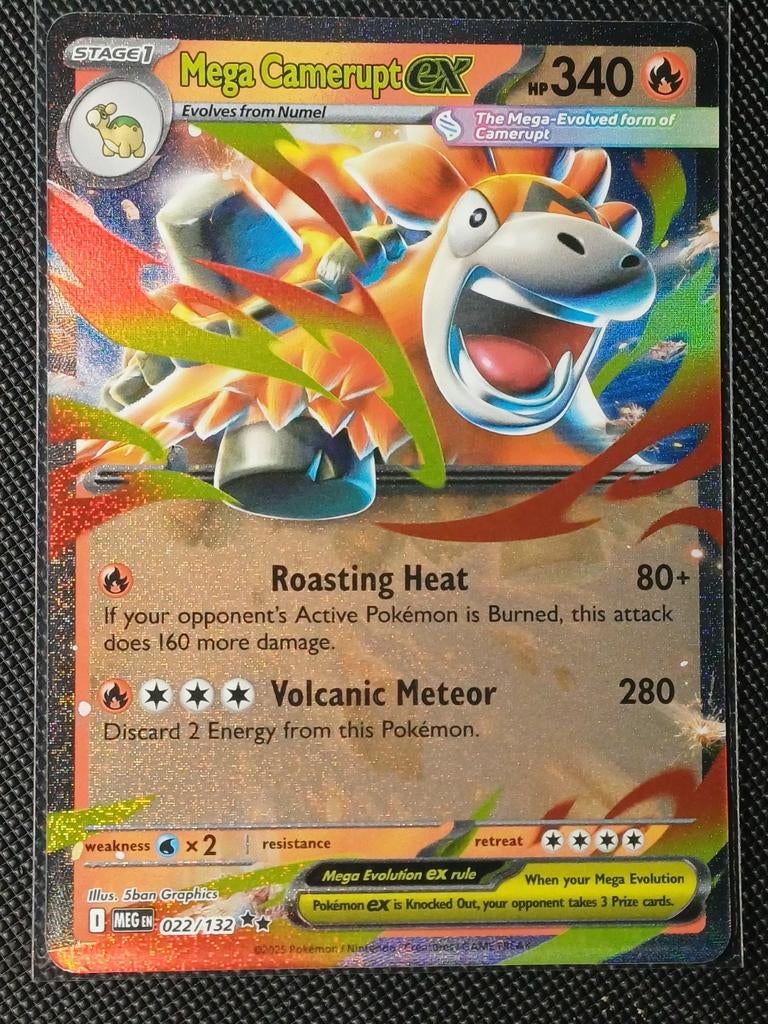 Mega Camerupt ex 022/132 Mega Evolution Pokémon Kaart, Ophalen of Verzenden, Zo goed als nieuw, Losse kaart, Foil