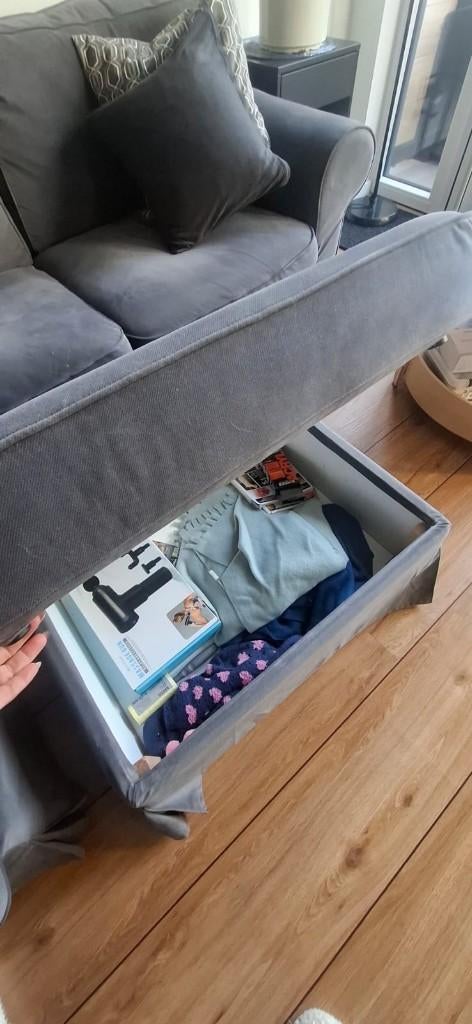 EKTORP 3-zitsbank met chaise longue, donkergrijze Hakebo, Huis en Inrichting, Banken | Sofa's en Chaises Longues, Ophalen, 250 tot 300 cm