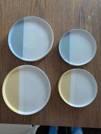 Set van 8 tweekleurige borden - grijs en geel, Ophalen, Zo goed als nieuw, Overige stijlen, Bord(en)