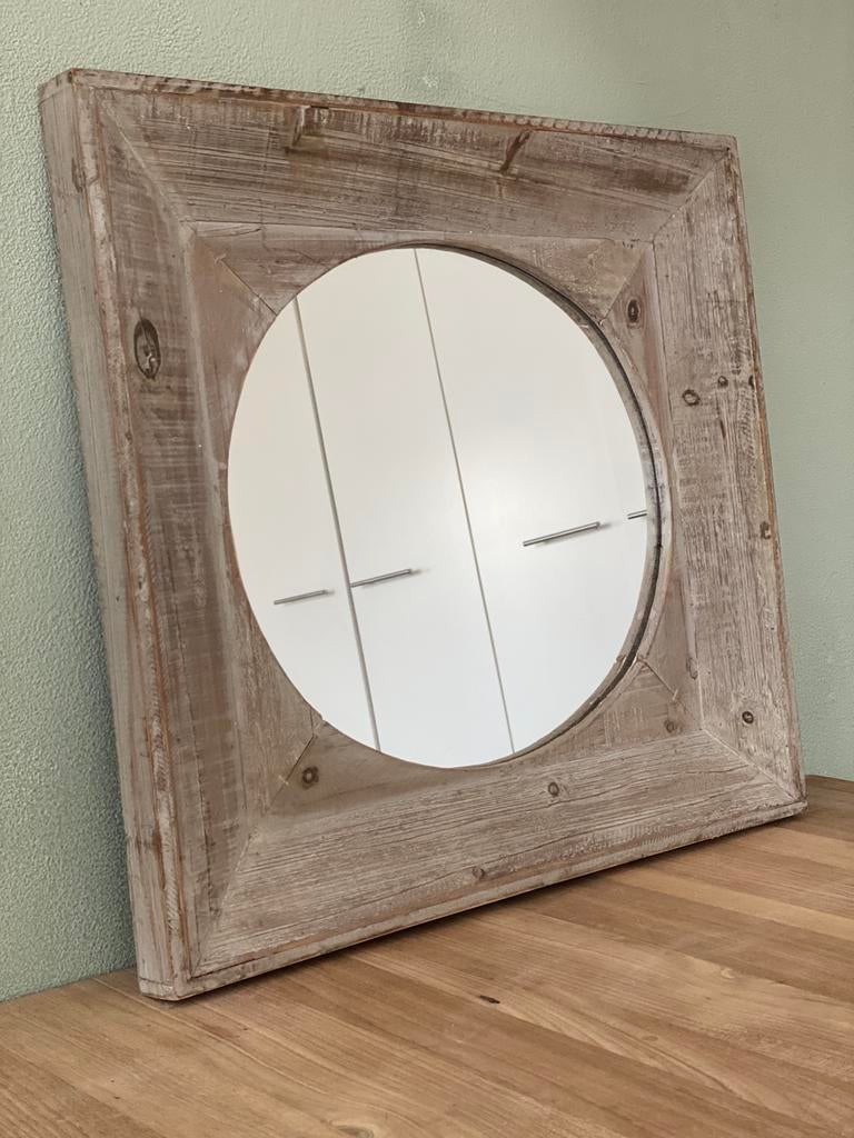 Spiegel met houten omlijsting 60x65 cm., Ophalen, Gebruikt, Vierkant, Minder dan 100 cm