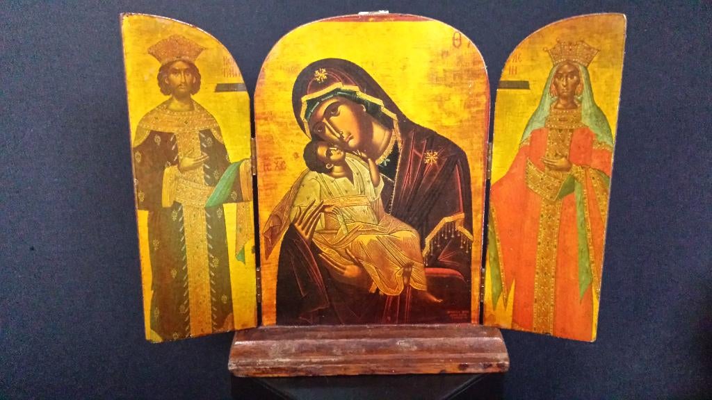Oud Grieks ICOON <> Byzantijns TRIPTIEK <> Huisaltaar, Ophalen of Verzenden, Gebruikt, Overige typen, Christendom | Katholiek