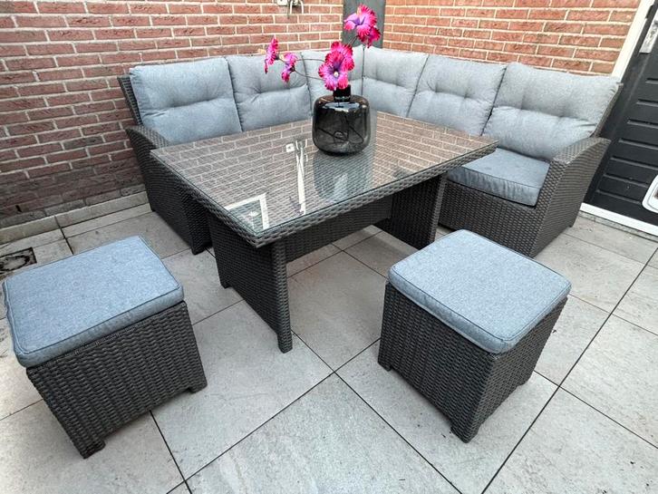 Loungeset tuinset wicker, Tuin en Terras, Tuinsets en Loungesets, Gebruikt, Loungeset, Wicker, 8 zitplaatsen, Bank, Bijzettafel
