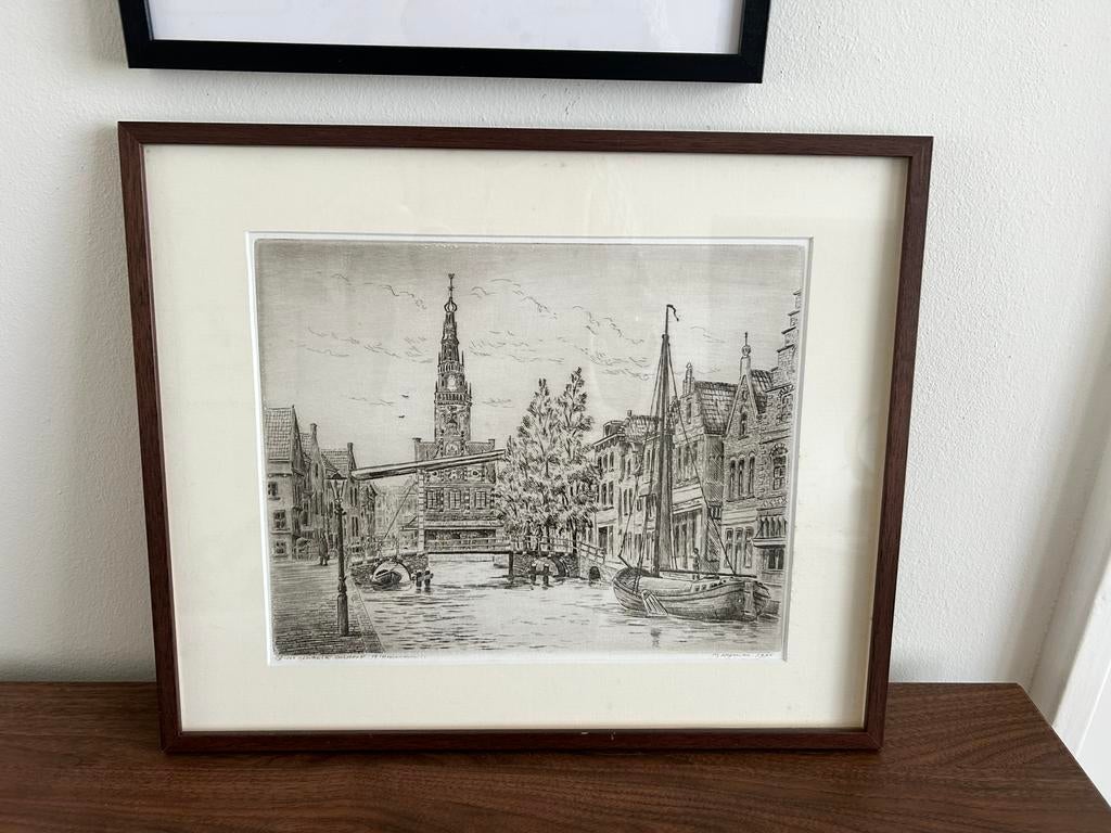 Prachtige ingelijste ets van W. Hopman, Antiek en Kunst, Ophalen of Verzenden