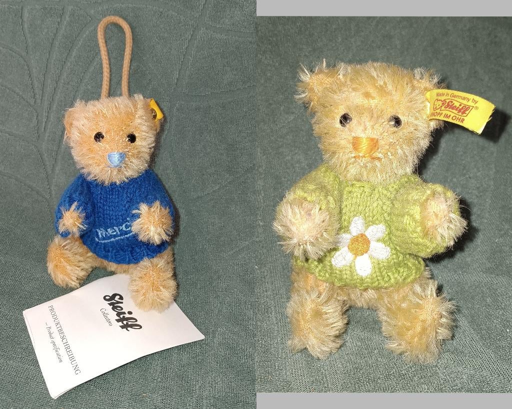2004 Steiff Teddybeer Merci en Flower tassenhanger 8 cm, RichardSteiffstrasse, Steiff, Steiff, Stoffen beer