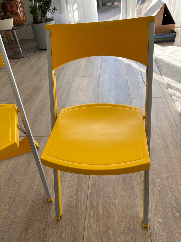 Set van 2 gele inklapbare stoelen, Huis en Inrichting, Stoelen, Ophalen, Kunststof, Gebruikt, Twee
