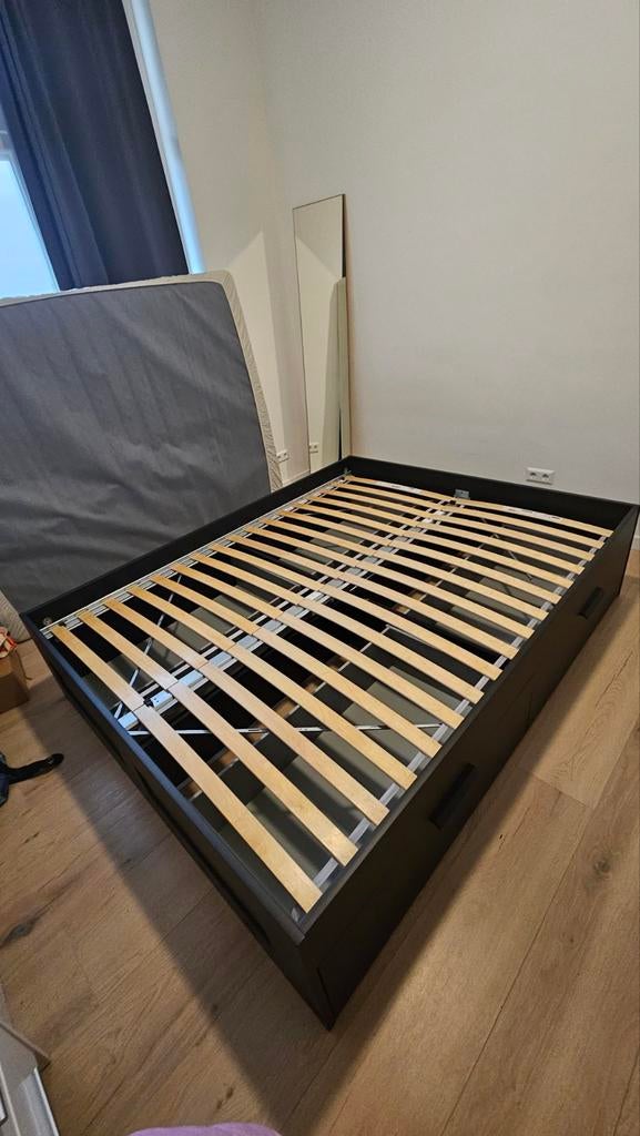 IKEA Brimnes bedframe met Luroy lattenbodem 160x200, Gebruikt, Zwart, Tweepersoons, Ophalen of Verzenden