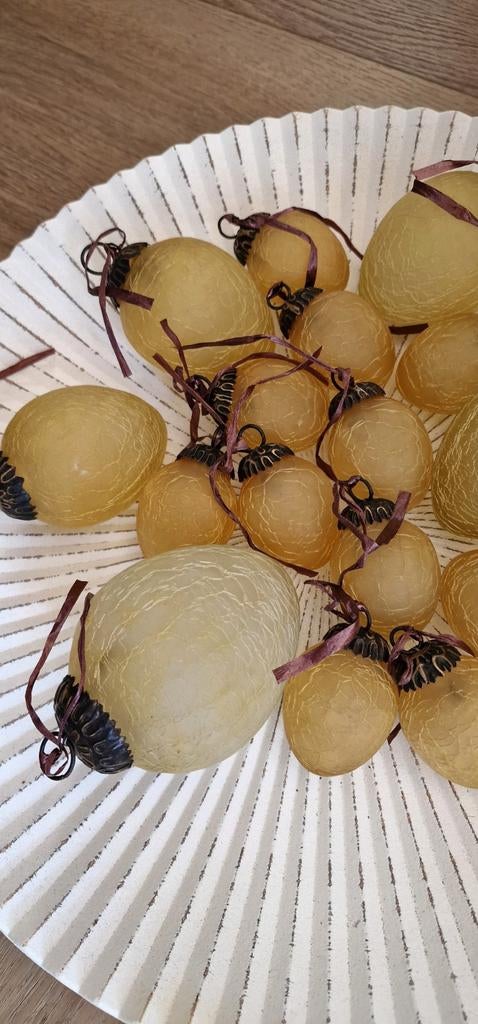 PTMD glazen Paaseieren/toef excl. Craquelé glas geel, Antiek en Kunst, Ophalen of Verzenden
