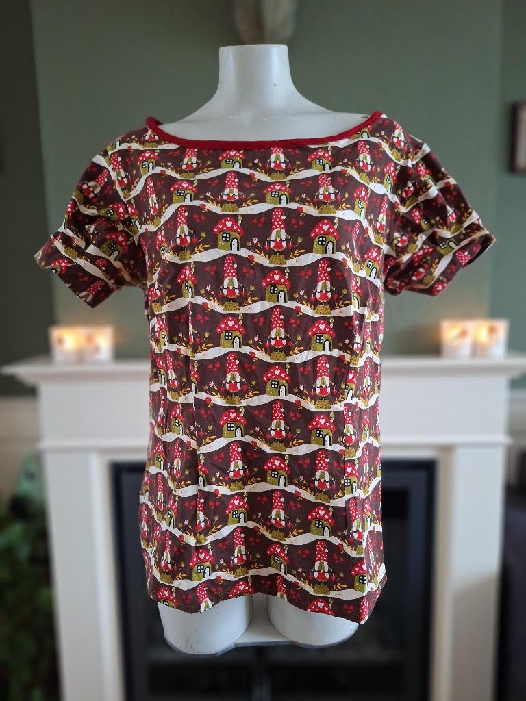 Kabouter paddenstoel top bruin rood wit 46 XXL, Kleding | Dames, Bruin, Verzenden, Maat 46/48 (XL) of groter, Zo goed als nieuw