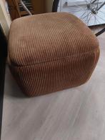Vintage poef ribstof bruin, Ophalen, Minder dan 50 cm, Rond, Minder dan 50 cm