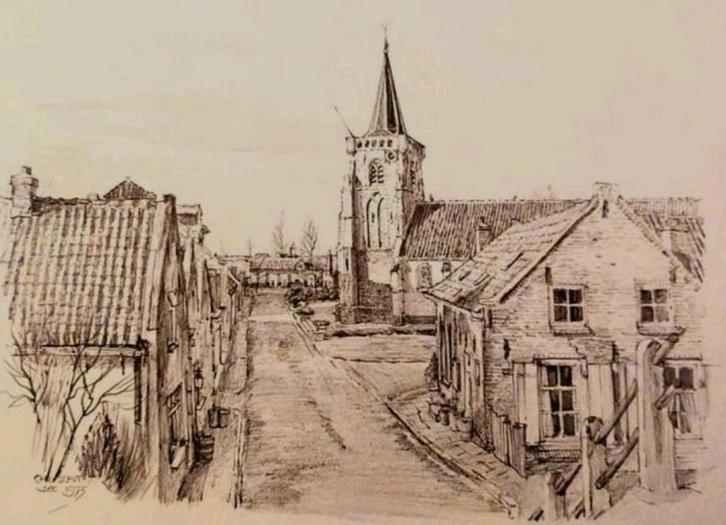 Lopik ... zicht op het dorp Jaarsveld ..., Antiek en Kunst, Kunst | Tekeningen en Foto's, Ophalen of Verzenden