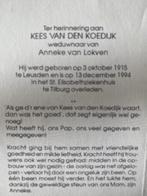 vd Koedijk x van Lokven  1915 Leusden 1994 Tilburg, Ophalen of Verzenden
