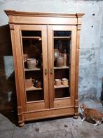 Oude brocante grenen kast vitrine vitrinekast demontabel, Huis en Inrichting, Kasten | Vitrinekasten, 150 tot 200 cm, Gebruikt