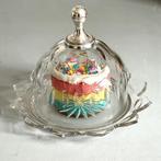 Antieke Kristallen Kaasstolp met Zilveren Knop, Antiek en Kunst, Antiek | Glas en Kristal, Ophalen of Verzenden