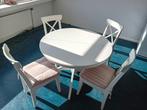 Uitschuiftafel + 4 stoelen 110 tot 155cm breed, Ophalen, Gebruikt, Rond, Vier personen