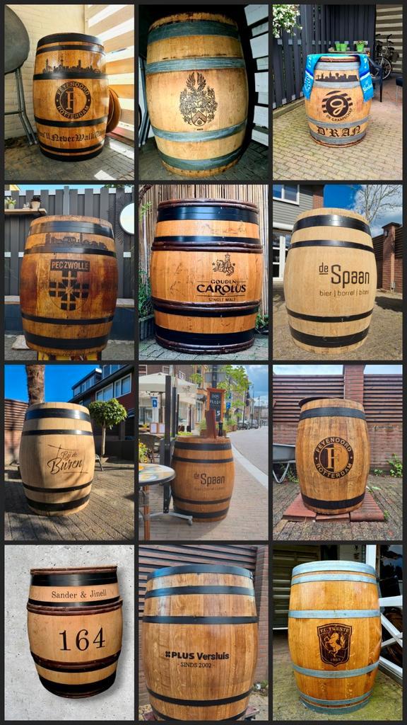 Unieke Eikenhouten Wijnvaten met Gepersonaliseerd Logo, Tuin en Terras, Regentonnen, Zo goed als nieuw, Hout, 150 liter of meer