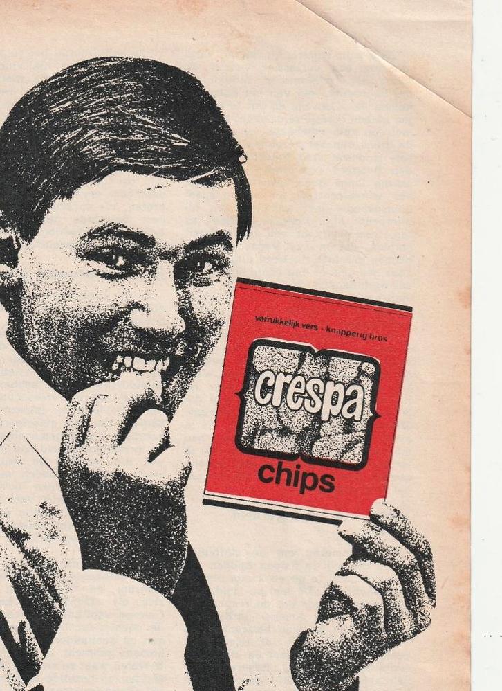 retro reclame 1965 Crespa chips Leeuwarden man, Verzamelen, Retro, Overige typen, Verzenden