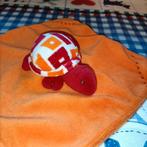 Schildpad knuffeldoekje oranje Unitoys met rammelaar, Ophalen of Verzenden, Zo goed als nieuw, Overige typen