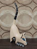 Vintage houten handgesneden kat poes beeld, Verzamelen, Beelden en Beeldjes, Ophalen of Verzenden, Gebruikt, Dier