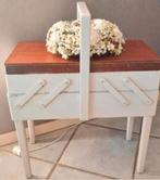 Brocante uitklapbare naaibox, Ophalen