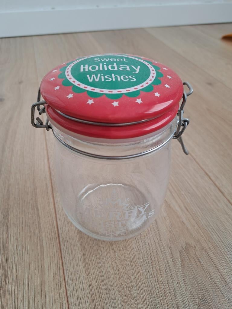 Kerst snoeppot / weckpot met rode deksel, Ophalen, Zo goed als nieuw