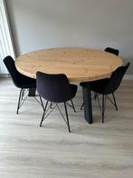 Ronde eettafel met zwarte stoelen, Huis en Inrichting, Tafels | Eettafels, Ophalen, 100 tot 150 cm, Rond, Zo goed als nieuw