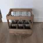 Decoratief kistje met 6 glazen flessen, Overige kleuren, Ophalen of Verzenden, Minder dan 50 cm, Glas