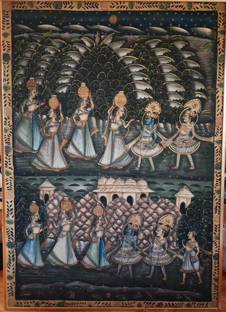 Pichwai-schilderij – Krishna met gopi’s onder de maan, Antiek en Kunst, Antiek | Religie, Ophalen