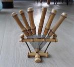 Vintage set mesjes in bamboe houder, Antiek en Kunst, Ophalen of Verzenden