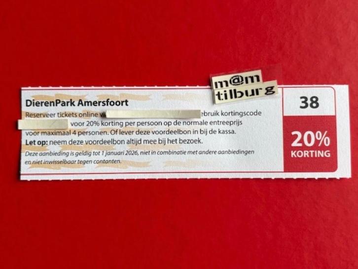 Bon 38 DierenPark Amersfoort 20% korting p.p., Tickets en Kaartjes, Recreatie | Dierentuinen, Drie personen of meer, Kortingskaart